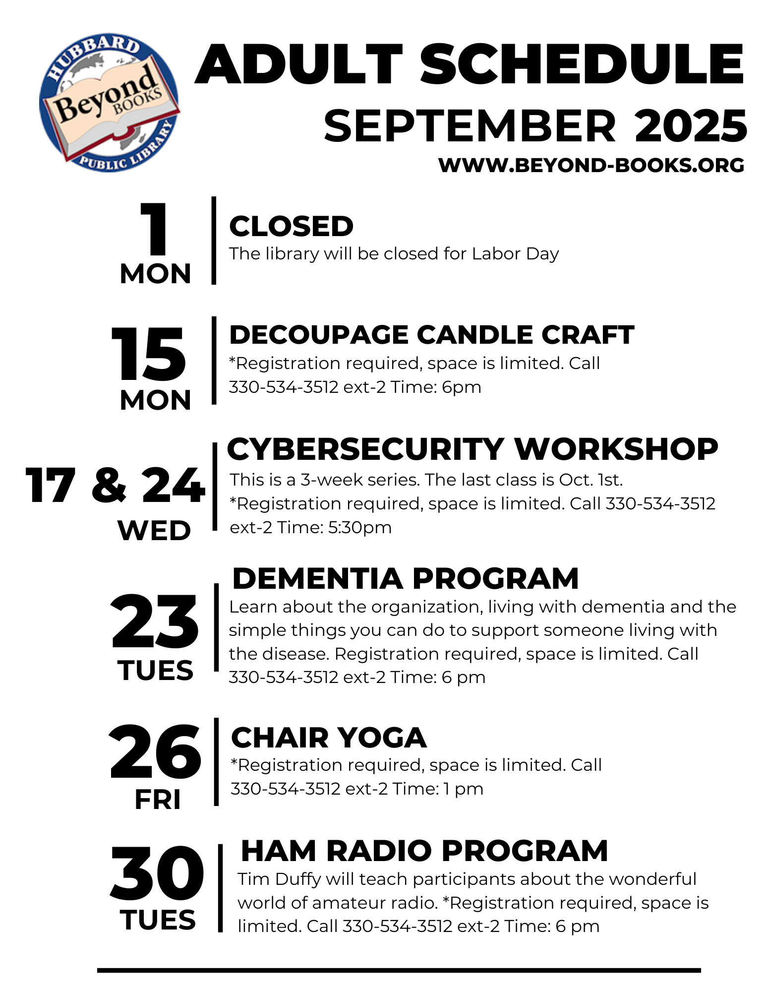 September 2025 schedule